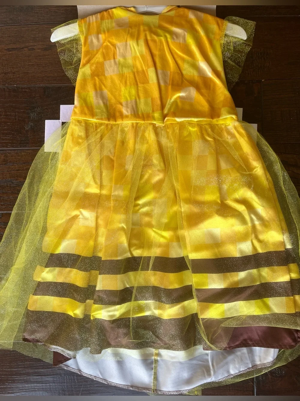 Disguise Minecraft Bee Girls Yellow Dress Costume with Brown Accents - Picture 3 of 6